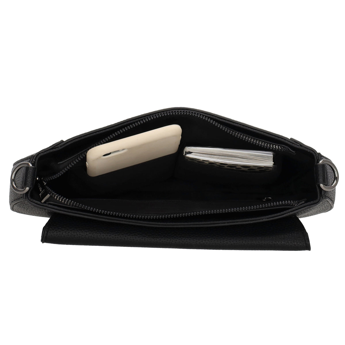 Schultertasche 28x17cm in Schwarz mit Reißverschluss und Überschlag - leder-accessoires.com