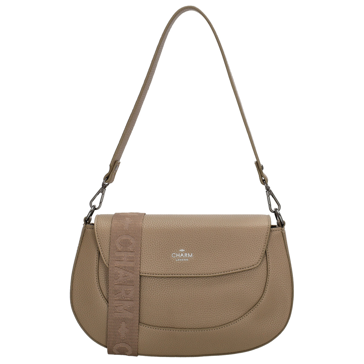 Schultertasche 28x17cm in Taupe mit Reißverschluss und Überschlag - leder-accessoires.com
