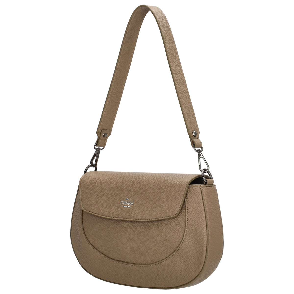 Schultertasche 28x17cm in Taupe mit Reißverschluss und Überschlag - leder-accessoires.com