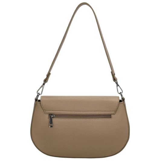 Schultertasche 28x17cm in Taupe mit Reißverschluss und Überschlag - leder-accessoires.com