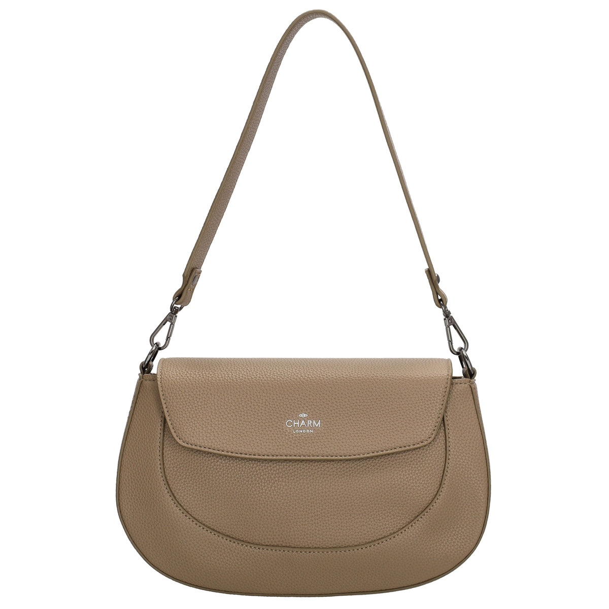 Schultertasche 28x17cm in Taupe mit Reißverschluss und Überschlag - leder-accessoires.com
