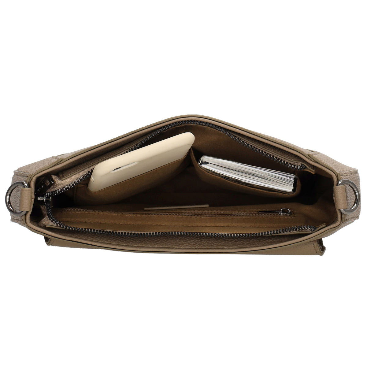 Schultertasche 28x17cm in Taupe mit Reißverschluss und Überschlag - leder-accessoires.com