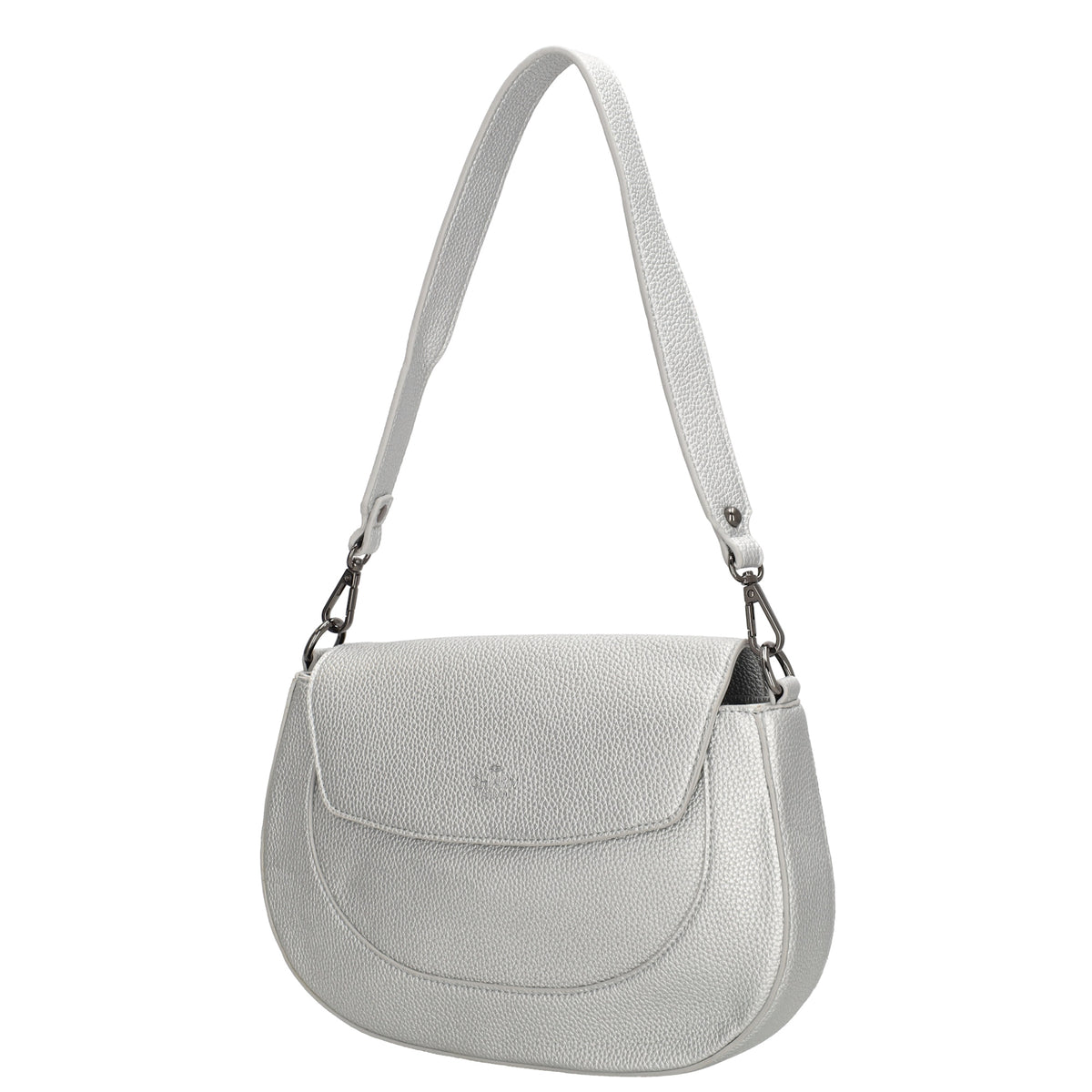 Schultertasche 28x17cm in Silber mit Reißverschluss und Überschlag - leder-accessoires.com