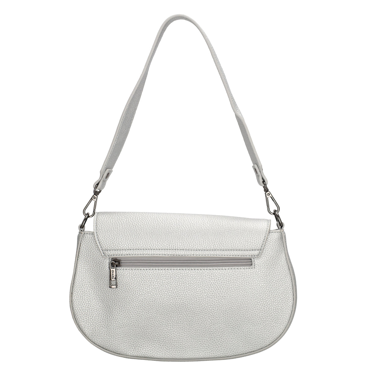 Schultertasche 28x17cm in Silber mit Reißverschluss und Überschlag - leder-accessoires.com