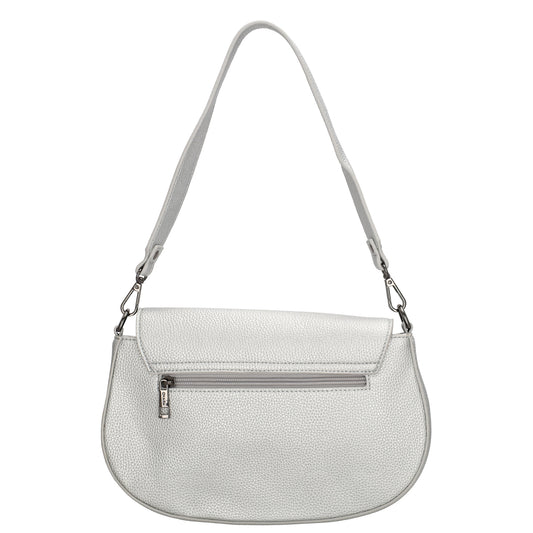 Schultertasche 28x17cm in Silber mit Reißverschluss und Überschlag - leder-accessoires.com