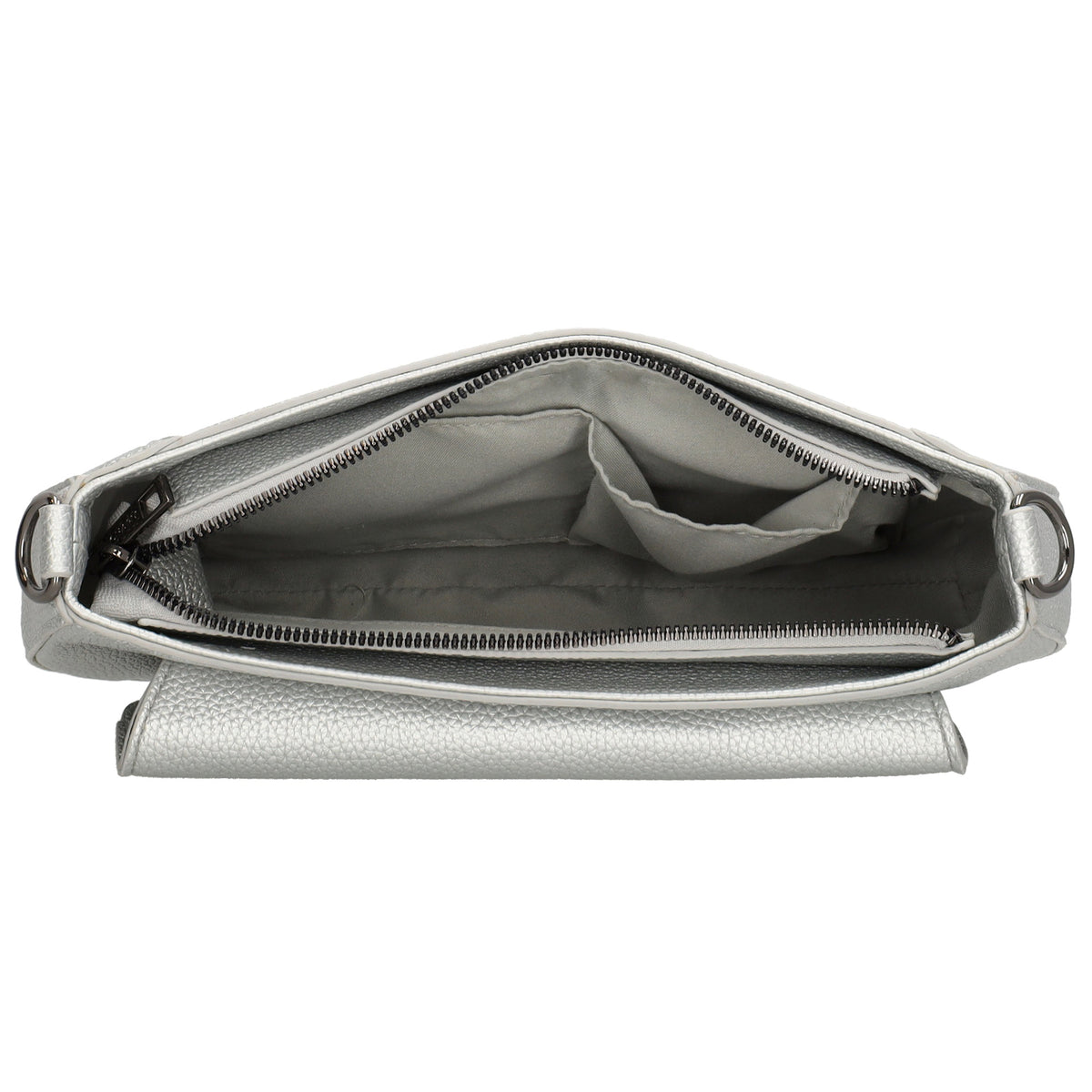 Schultertasche 28x17cm in Silber mit Reißverschluss und Überschlag - leder-accessoires.com