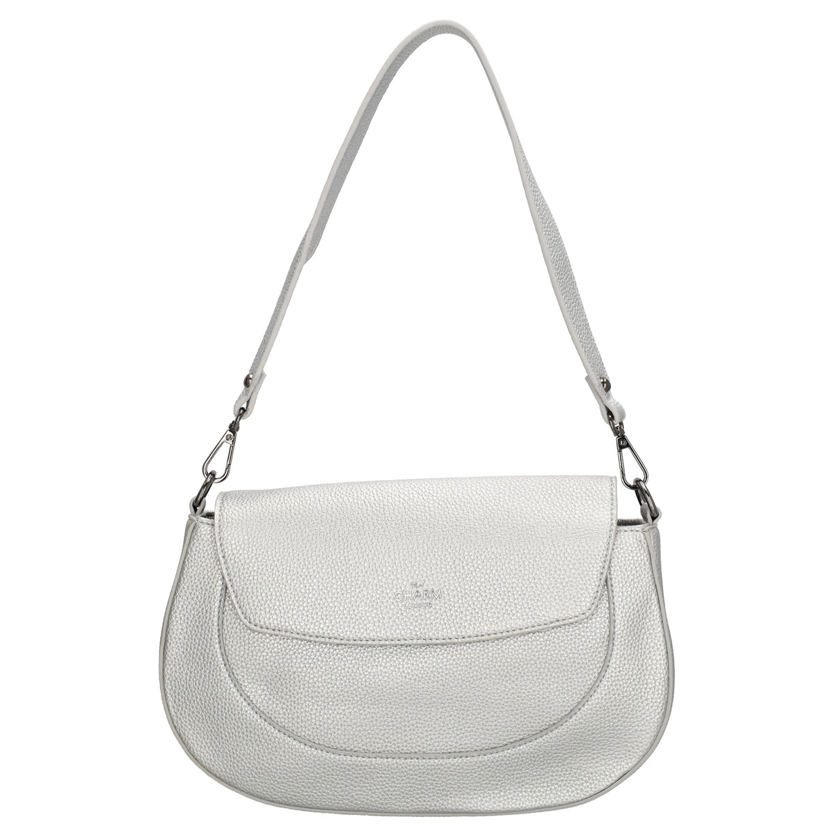 Schultertasche 28x17cm in Silber mit Reißverschluss und Überschlag - leder-accessoires.com