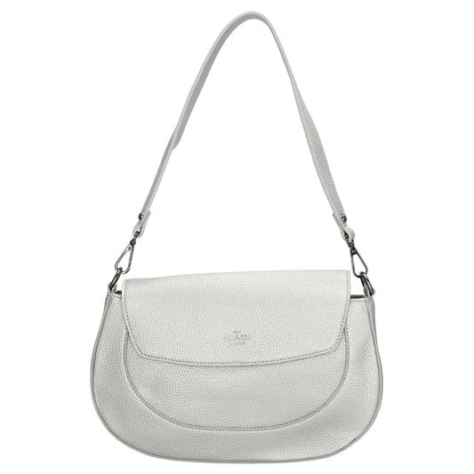 Schultertasche 28x17cm in Silber mit Reißverschluss und Überschlag - leder-accessoires.com