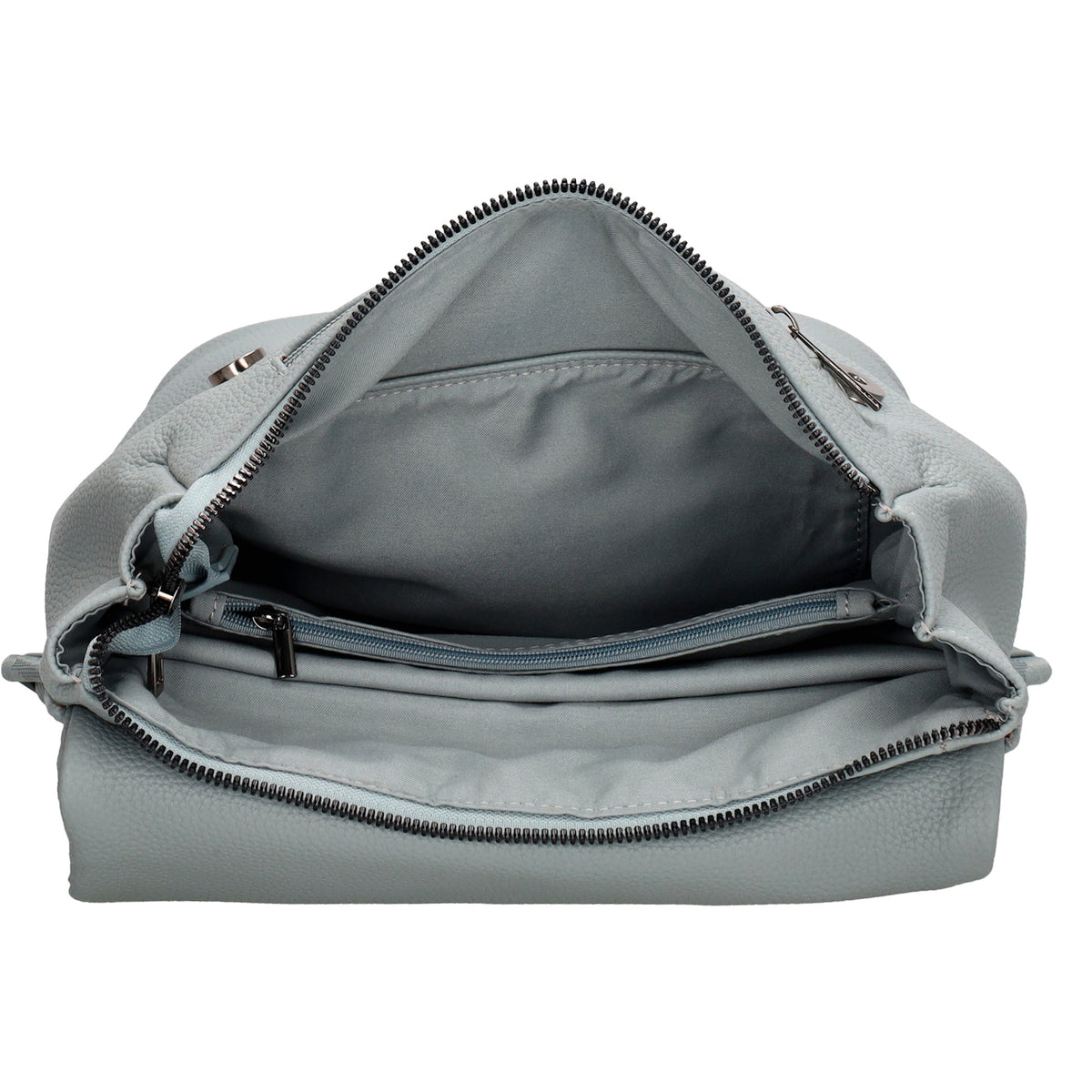 Rucksack 35 x 30cm in Hellblau mit Überschlag in Leder-Optik - leder-accessoires.com