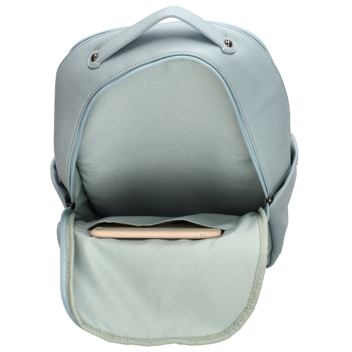 Rucksack 28x41cm in Hellblau mit Reißverschluss und Vortasche - leder-accessoires.com