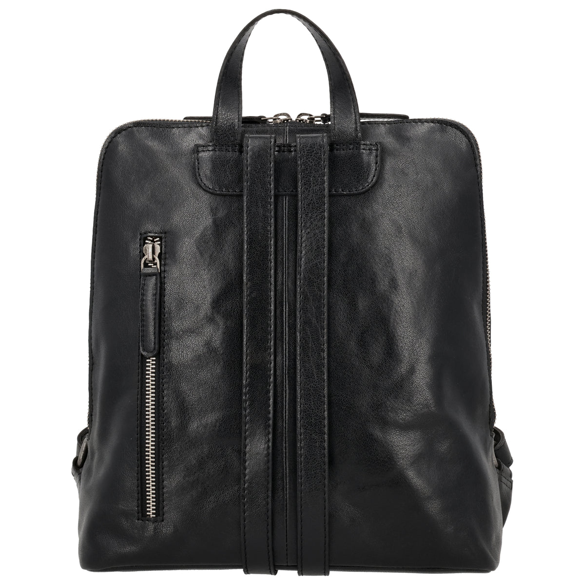 Rucksack 29 x 27cm in Schwarz mit Reißverschluss in Leder - leder-accessoires.com