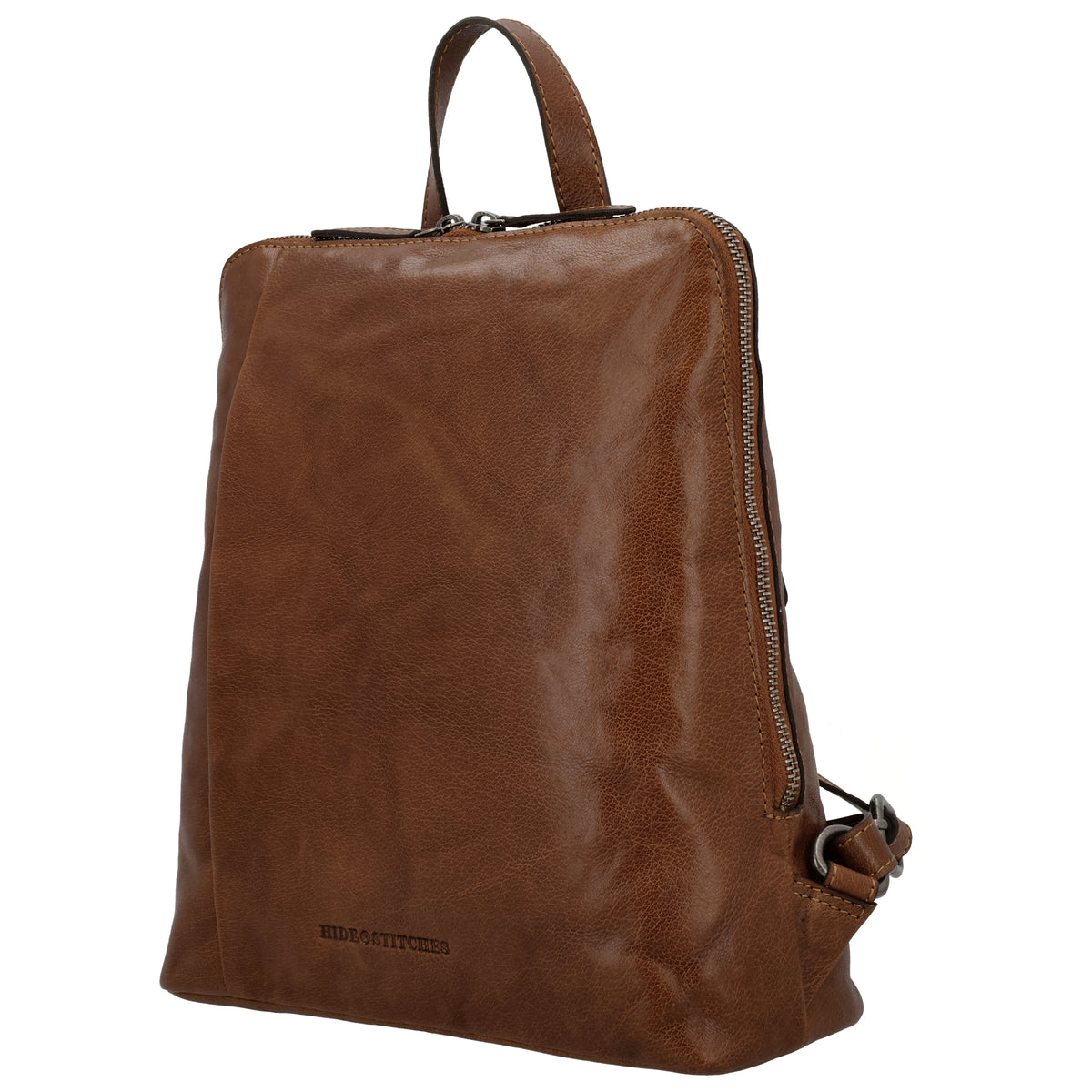 Rucksack 29 x 27cm in Cognac mit Reißverschluss in Leder - leder-accessoires.com