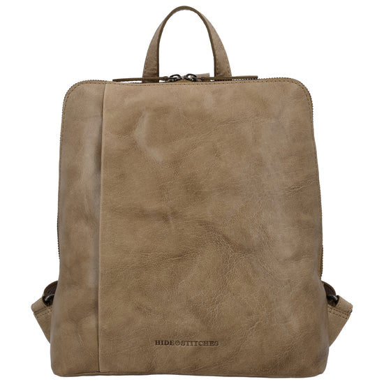 Rucksack 29 x 27cm in Taupe mit Reißverschluss in Leder - leder-accessoires.com