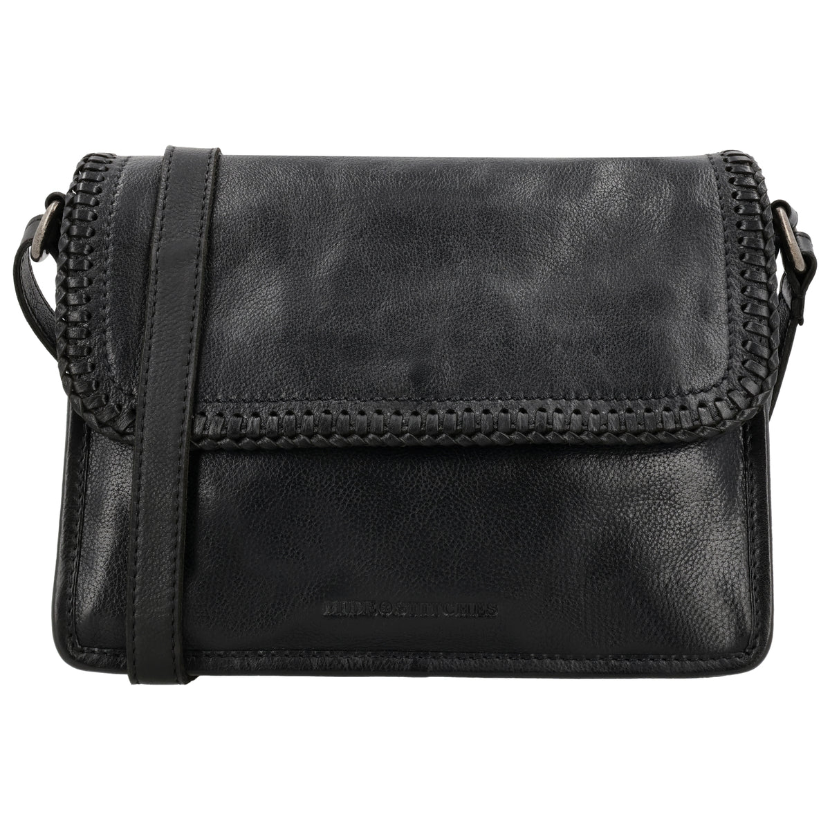 Elegante Crossbodytasche 24x19cm Schwarz – Leder & geflochtene Klappe - leder-accessoires.com