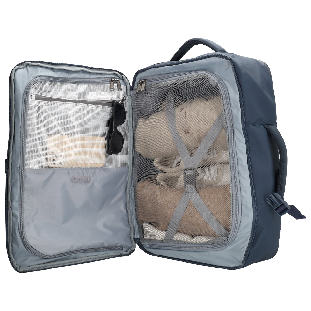 Rucksack 48x32x18cm in Dunkelblau mit Brustgurt und Aufsteckfunktion - leder-accessoires.com