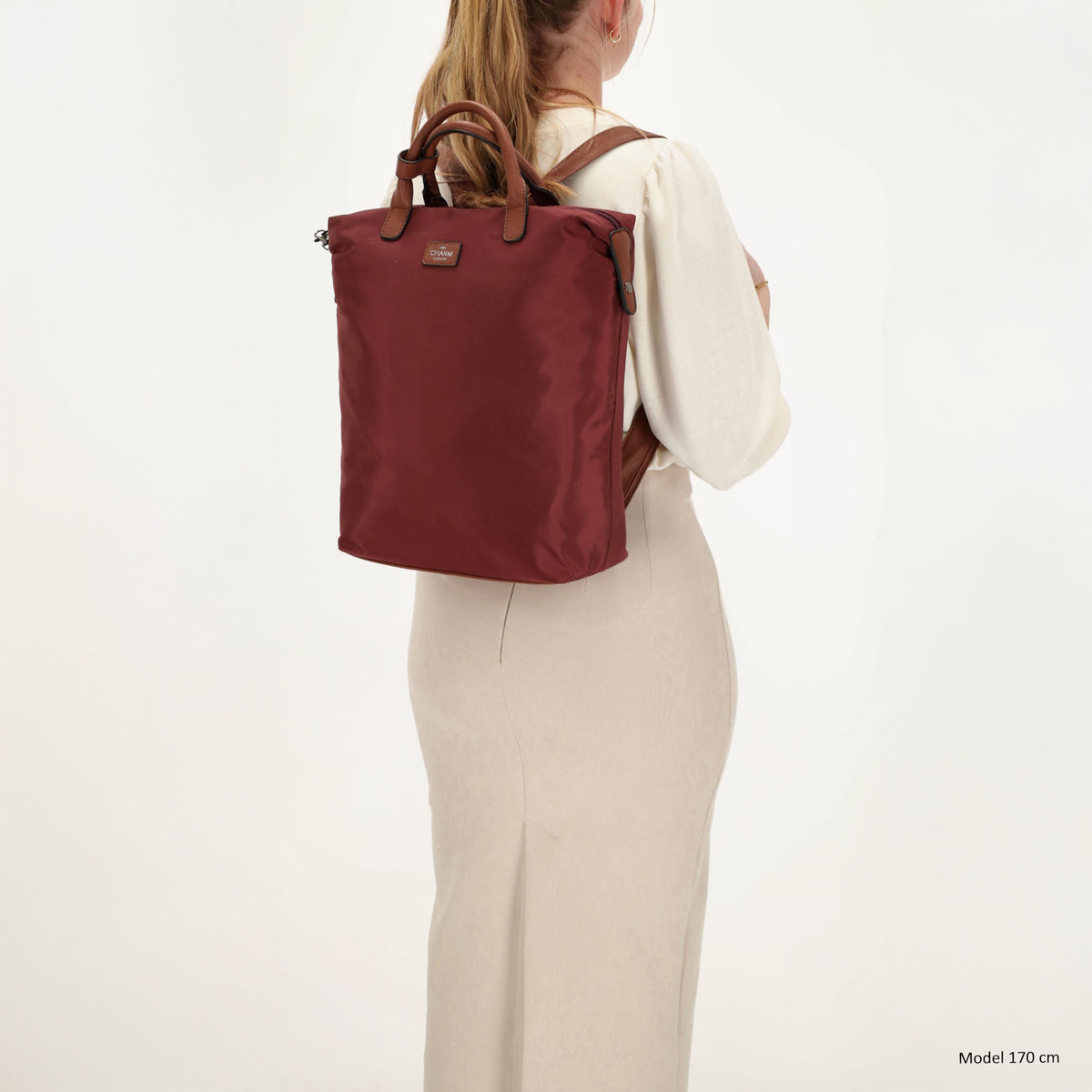 Rucksack 28 x 40cm in Weinrot|Burgunder aus Nylon|Polyester mit Reißverschluss - leder-accessoires.com