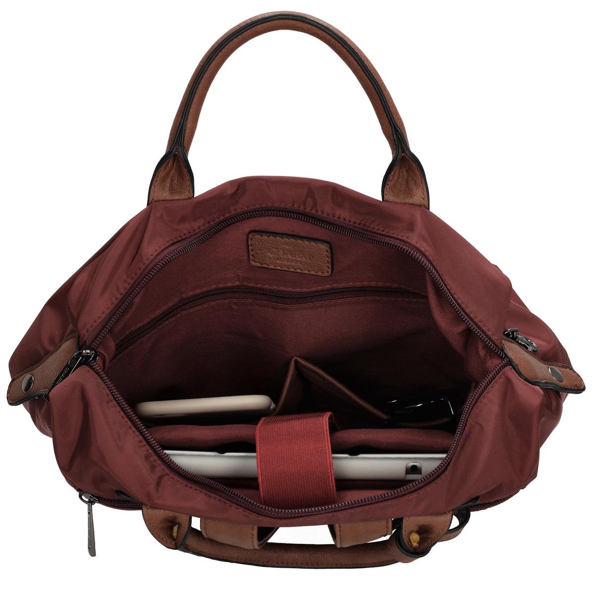 Rucksack 28 x 40cm in Weinrot|Burgunder aus Nylon|Polyester mit Reißverschluss - leder-accessoires.com