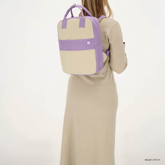 Laptoprucksack 37x27cm in Creme | Lila aus Nylon - leder-accessoires.com