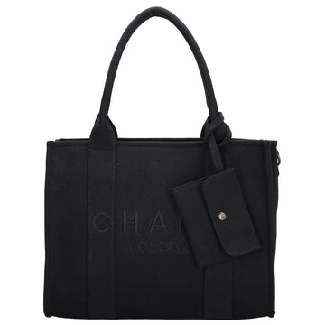 Leinenshopper 34 x 27cm in Schwarz mit Reißverschluss - leder-accessoires.com