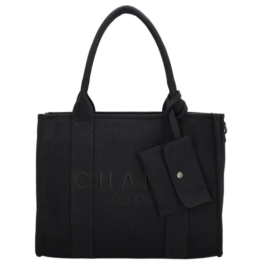 Leinenshopper 34 x 27cm in Schwarz mit Reißverschluss - leder-accessoires.com