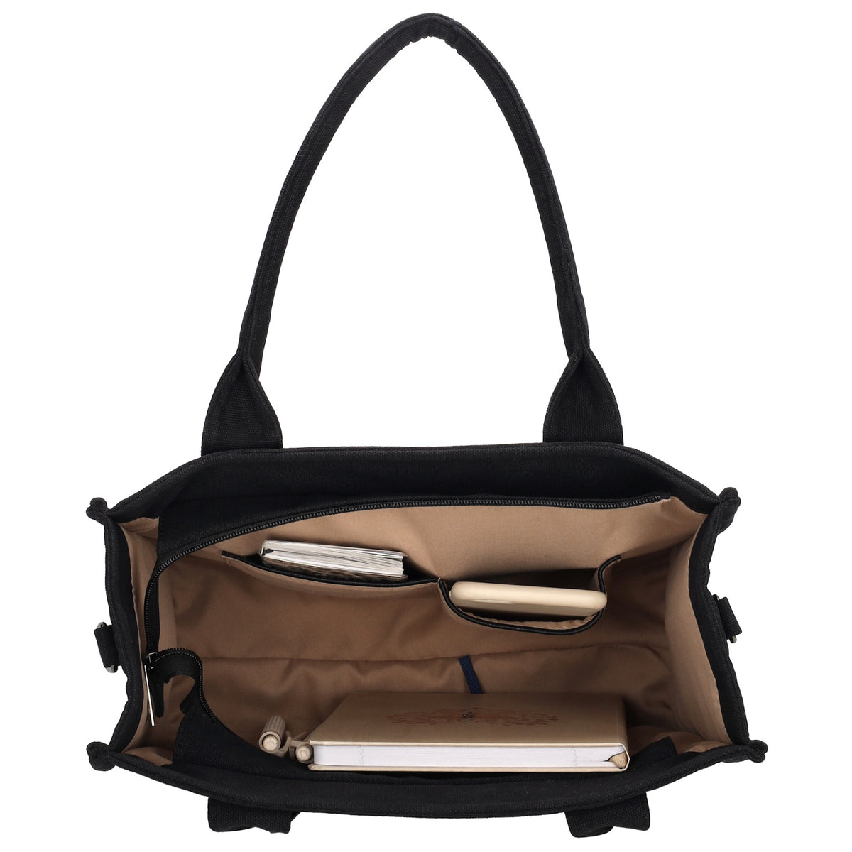 Leinenshopper 34 x 27cm in Schwarz mit Reißverschluss - leder-accessoires.com