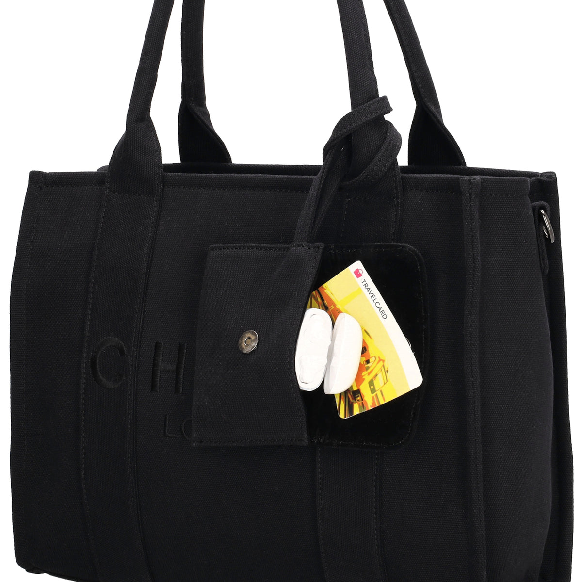 Leinenshopper 34 x 27cm in Schwarz mit Reißverschluss - leder-accessoires.com