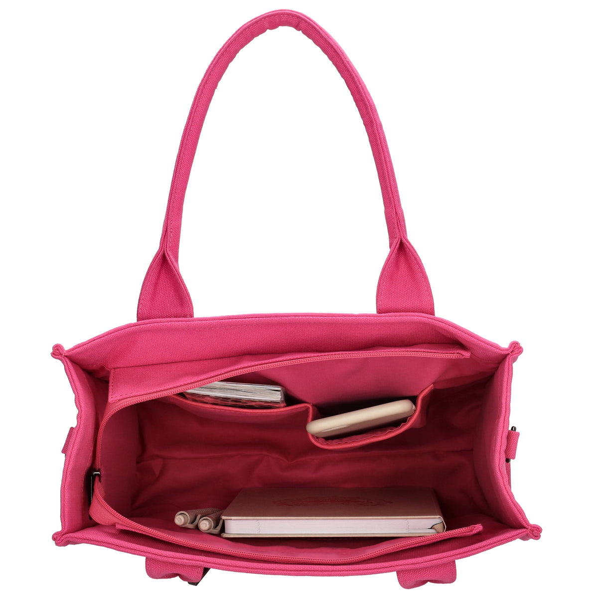 Leinenshopper 34 x 27cm in Fuchsia| Pink mit Reißverschluss - leder-accessoires.com