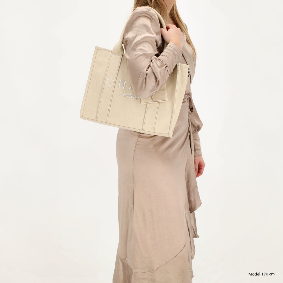 Leinenshopper 34 x 27cm in Sand mit Reißverschluss - leder-accessoires.com