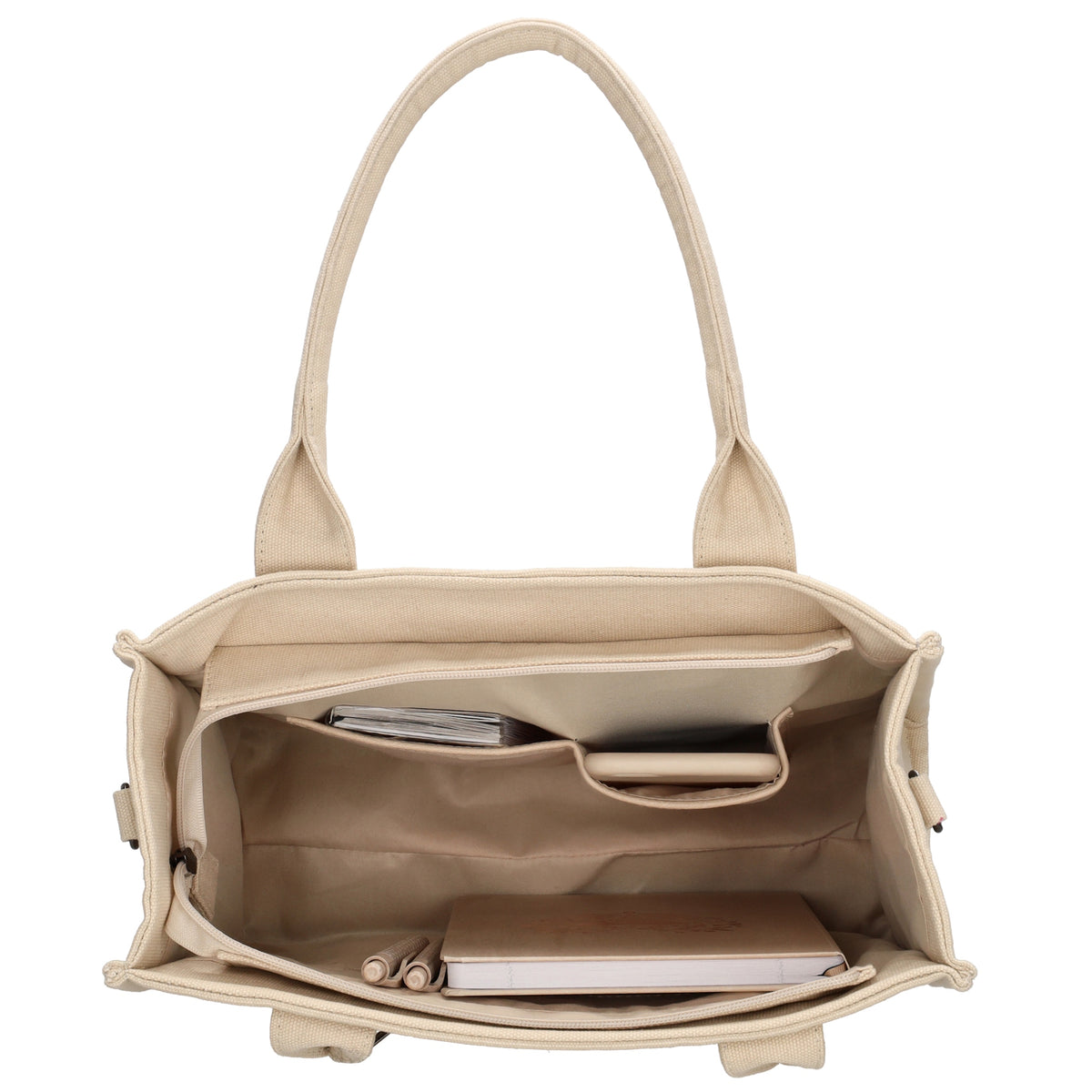 Leinenshopper 34 x 27cm in Sand mit Reißverschluss - leder-accessoires.com