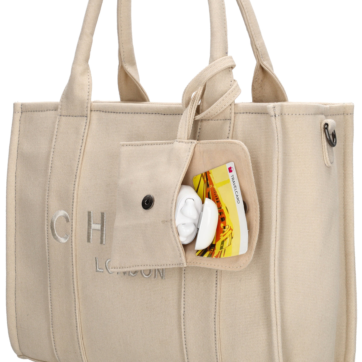 Leinenshopper 34 x 27cm in Sand mit Reißverschluss - leder-accessoires.com