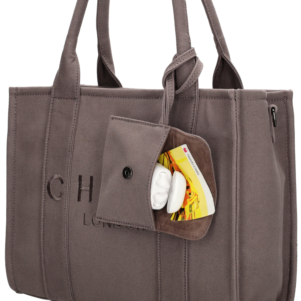 Leinenshopper 34 x 27cm in Grau mit Reißverschluss - leder-accessoires.com