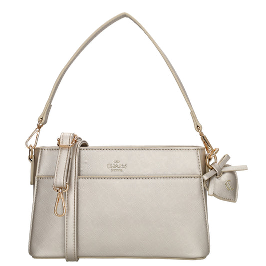 Schultertasche 15x25cm in Champagner mit Reißverschluss - leder-accessoires.com