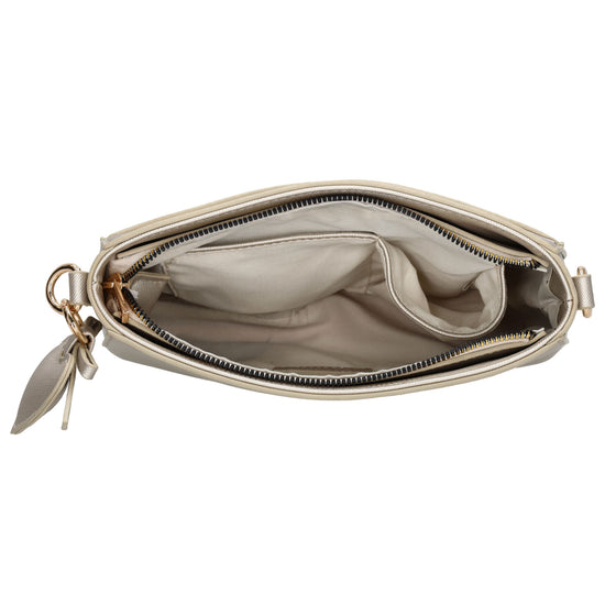 Schultertasche 15x25cm in Champagner mit Reißverschluss - leder-accessoires.com
