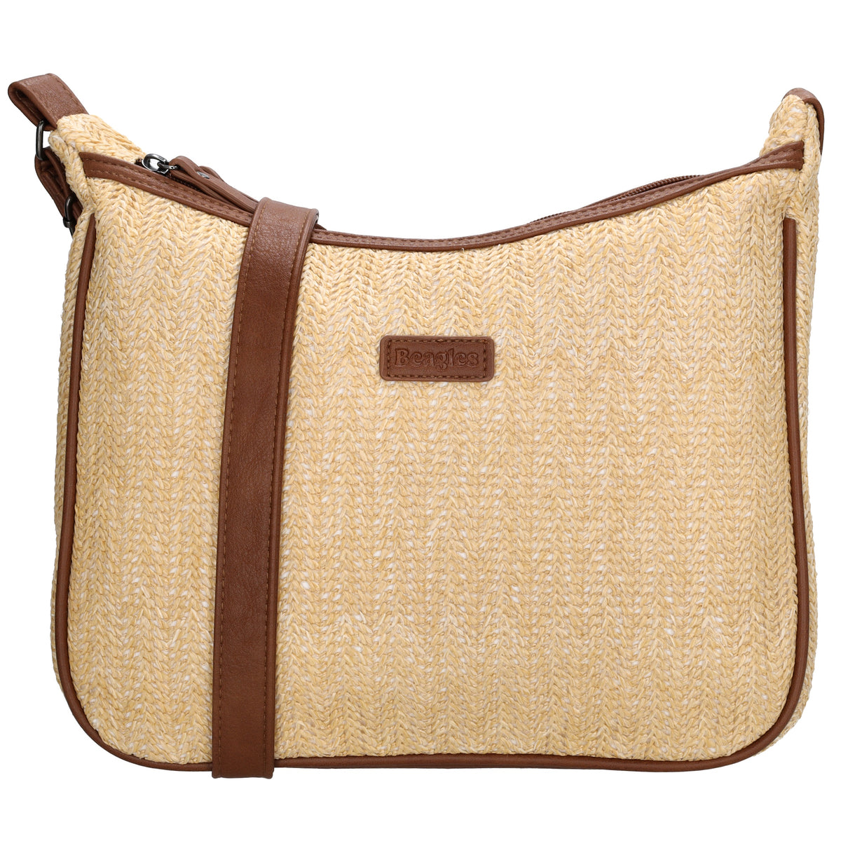 Schultertasche im Korbflecht-Design 30 x 27cm in Natur mit Reißverschluss - leder-accessoires.com