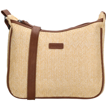 Schultertasche im Korbflecht-Design 30 x 27cm in Natur mit Reißverschluss - leder-accessoires.com