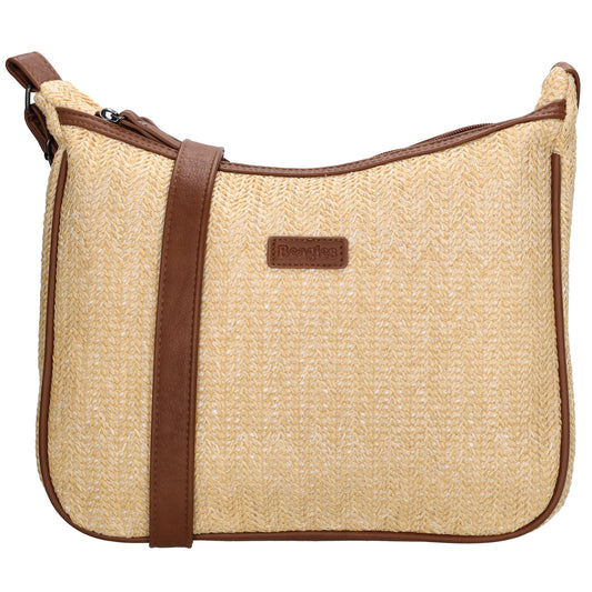 Schultertasche im Korbflecht-Design 30 x 27cm in Natur mit Reißverschluss - leder-accessoires.com
