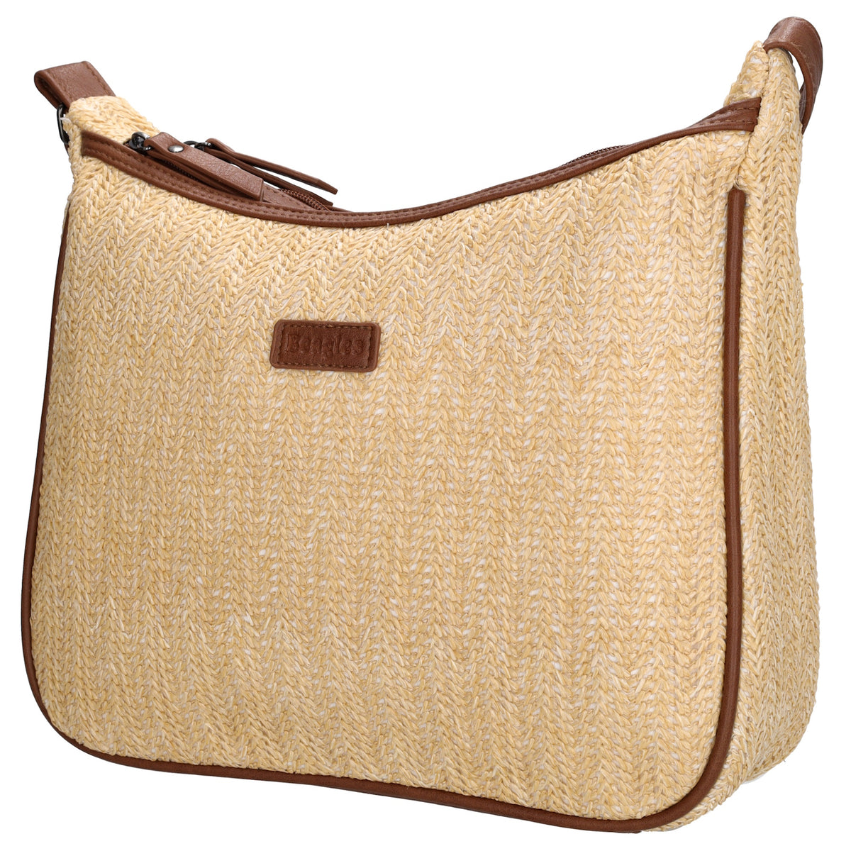 Schultertasche im Korbflecht-Design 30 x 27cm in Natur mit Reißverschluss - leder-accessoires.com