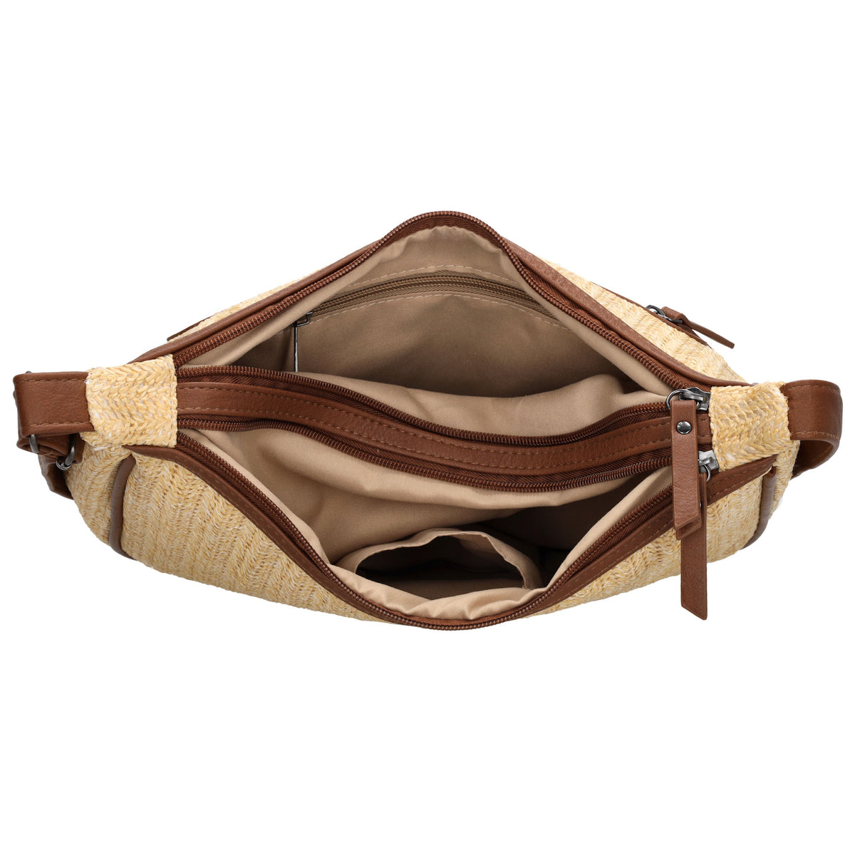 Schultertasche im Korbflecht-Design 30 x 27cm in Natur mit Reißverschluss - leder-accessoires.com