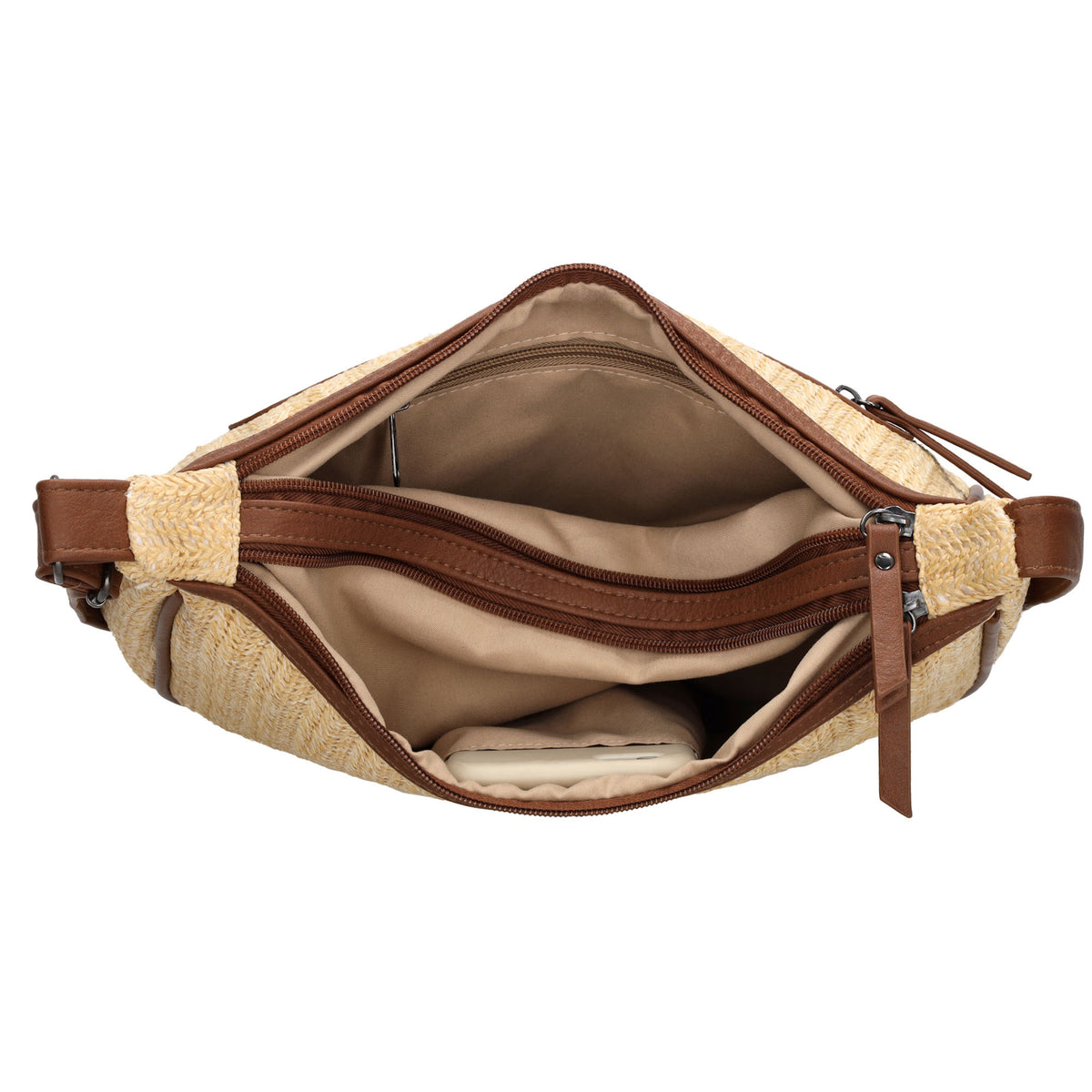 Schultertasche im Korbflecht-Design 30 x 27cm in Natur mit Reißverschluss - leder-accessoires.com