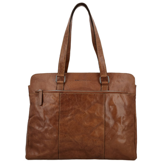 Business-| Laptoptasche 40x32cm in Cognac mit Reißverschluss - leder-accessoires.com