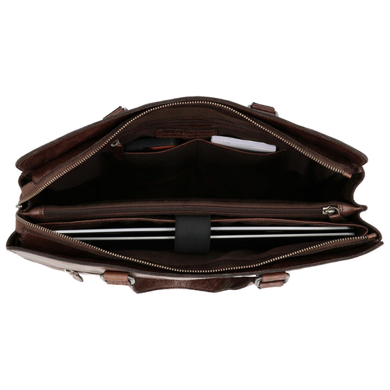 Business-| Laptoptasche 40x32cm in Braun mit Reißverschluss - leder-accessoires.com