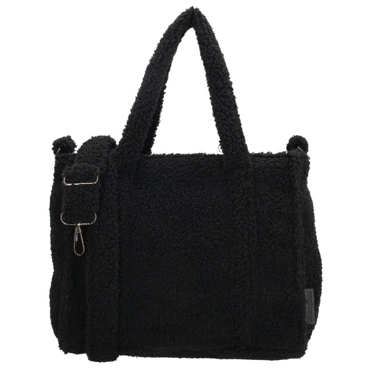 Schwarze Teddy Tasche Damen als Handtasche und Umhängetasche