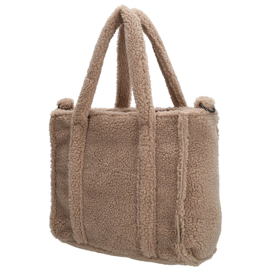 Teddy Tasche Damen Taupe 27 x 22cm – trendige Handtasche mit Schulterriemen