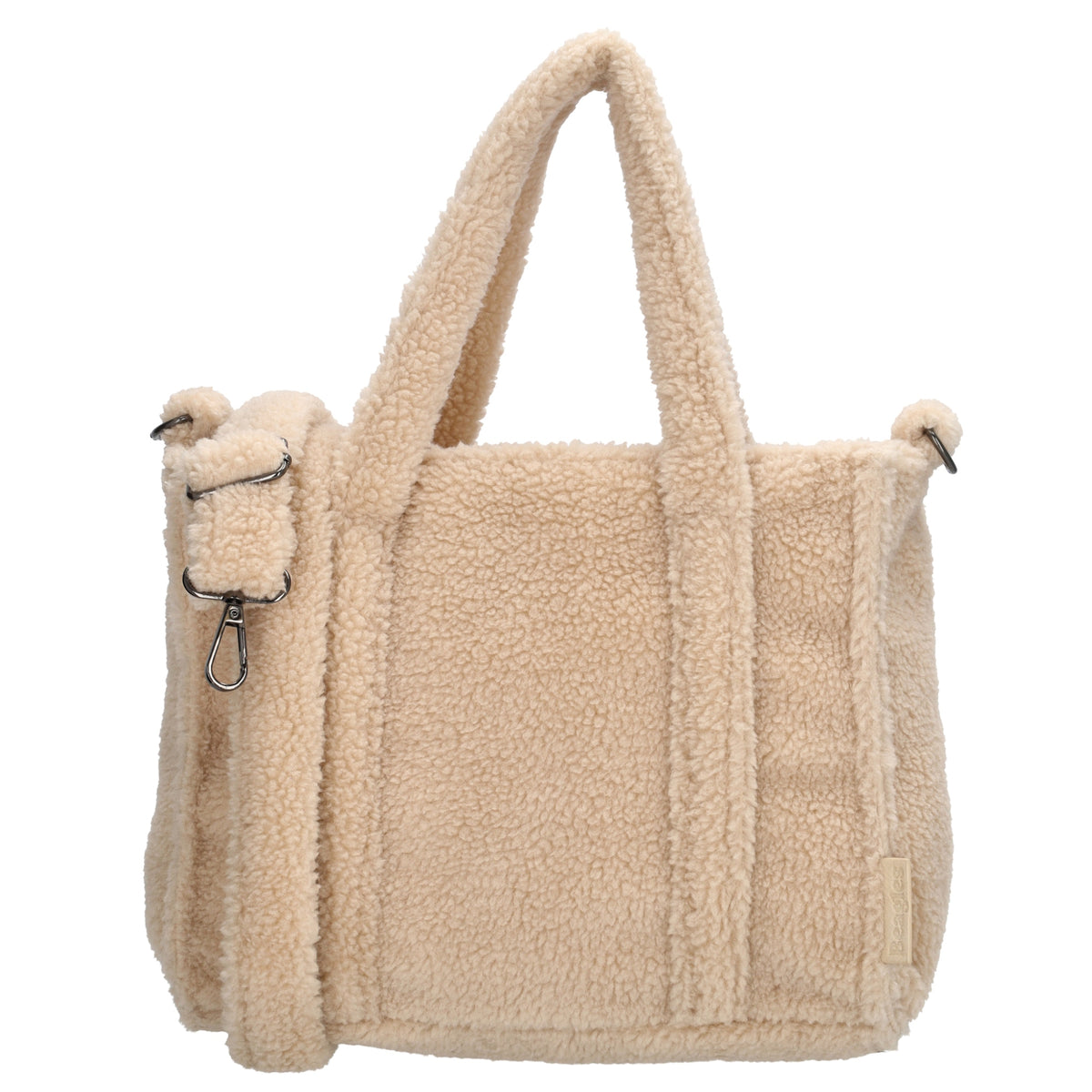Cremefarbene Teddy Handtasche Damen mit zwei Tragehenkeln