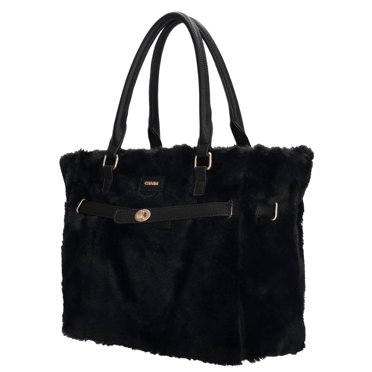 Shopper 30x40cm aus Kunstfell in Schwarz - leder-accessoires.com