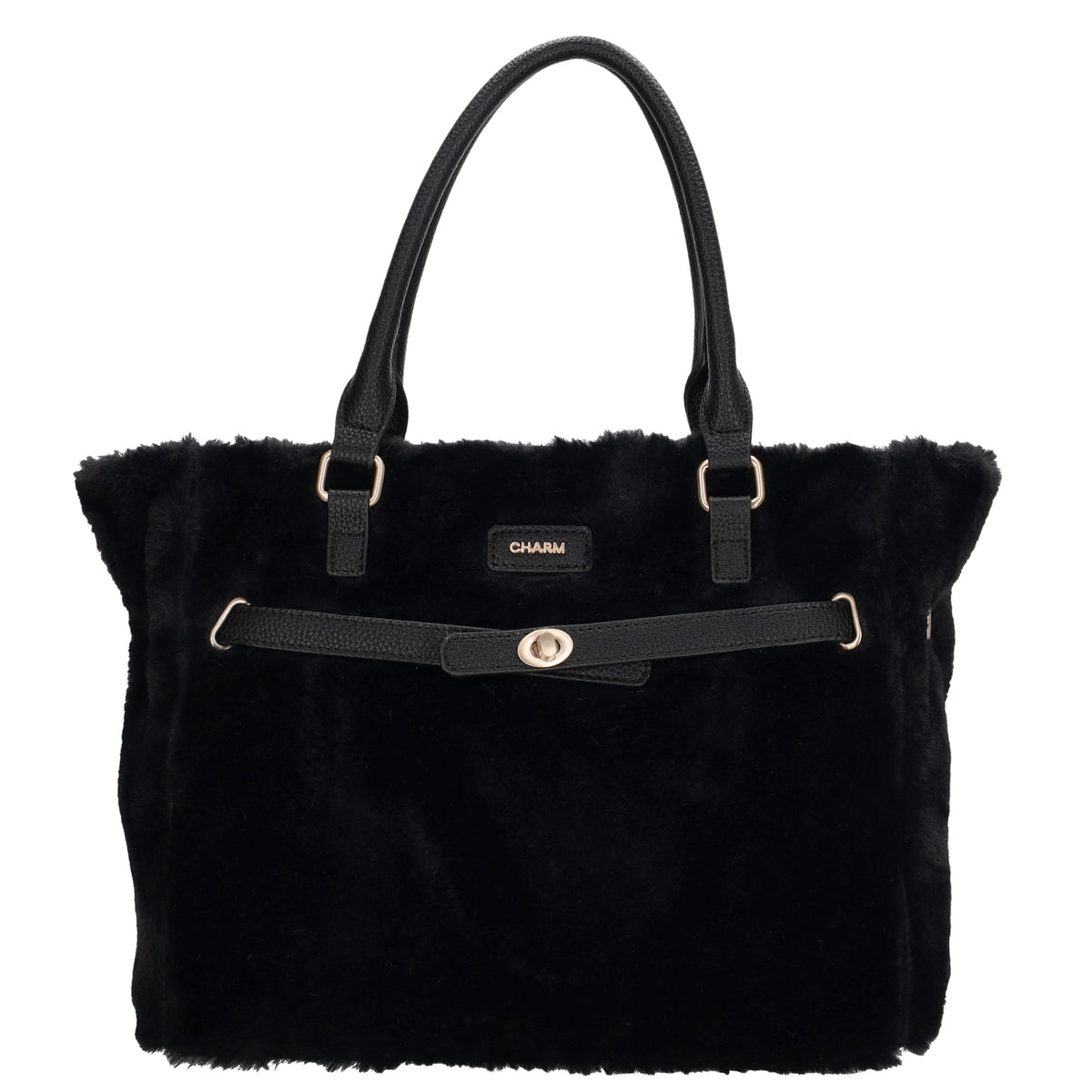 Shopper 30x40cm aus Kunstfell in Schwarz - leder-accessoires.com