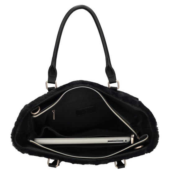 Shopper 30x40cm aus Kunstfell in Schwarz - leder-accessoires.com