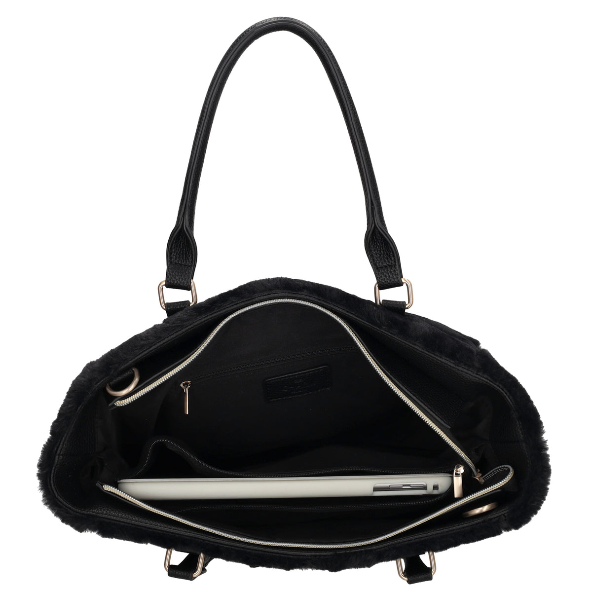 Shopper 30x40cm aus Kunstfell in Schwarz - leder-accessoires.com