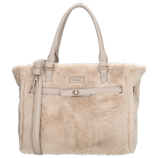 Shopper 30x40cm aus Kunstfell in Creme - leder-accessoires.com