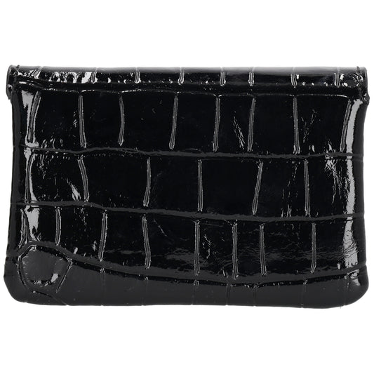 Schwarze Lackleder Geldbörse 11x8cm mit Krokoprägung – kompakt & elegant - leder-accessoires.com